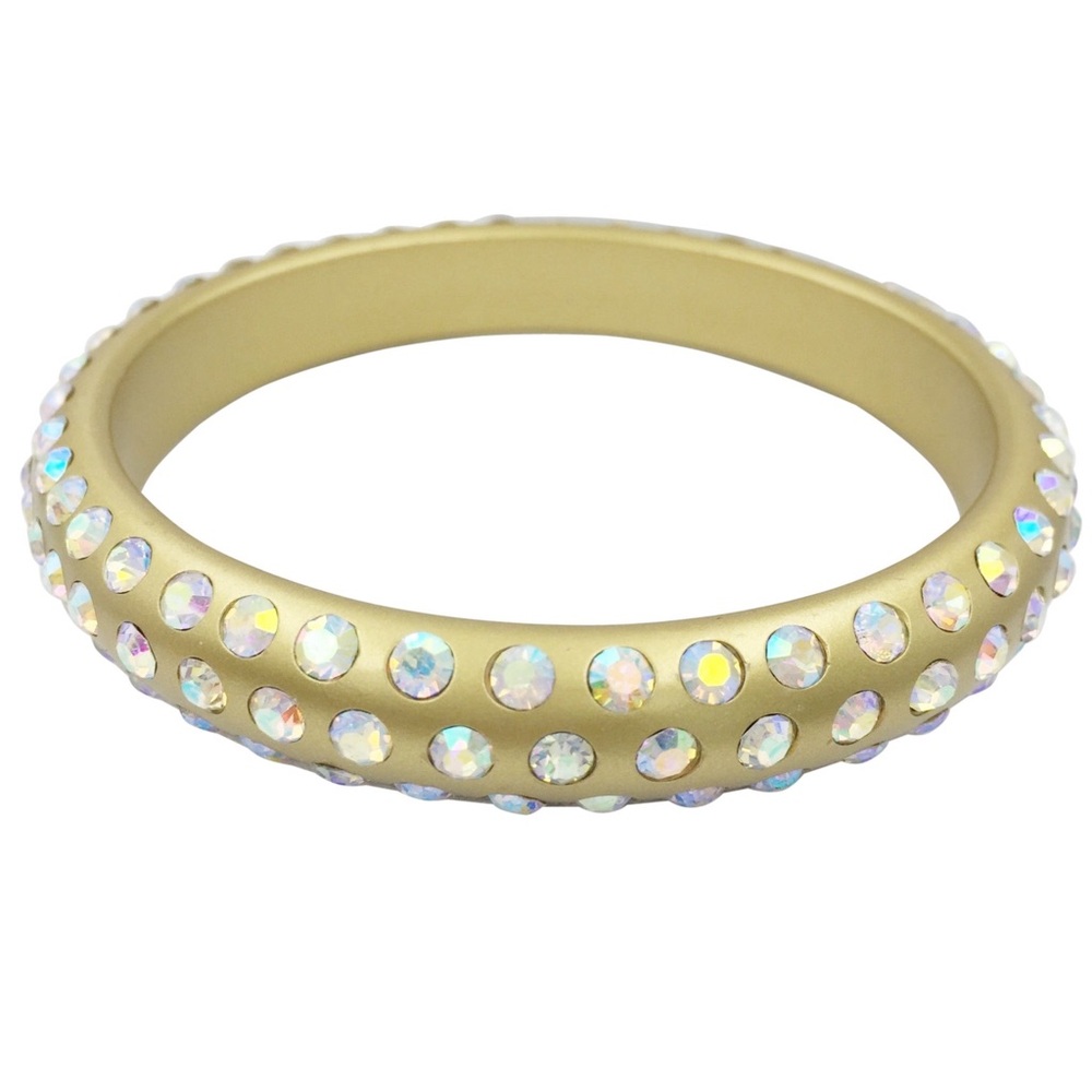 Gold Tone Acrylic with AB Iridescent Rhinestones Bangle Bracelet